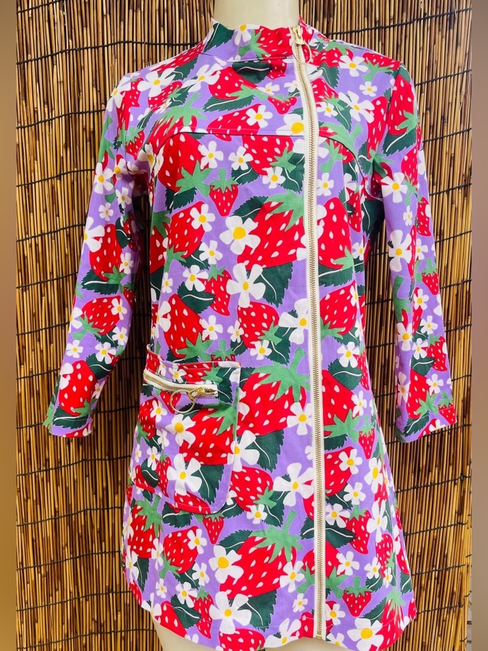 Nooworks Strawberry Print Zip-Front Women's Dress